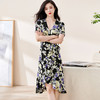 米思阳2024夏季新款知性优雅V领荷叶边裙时尚印花短袖连衣裙2081 商品缩略图2