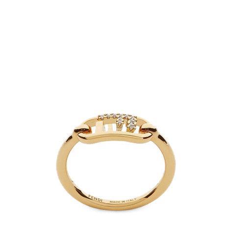 【包税】FENDI/芬迪 2021秋冬新款 O’LOCK系列 金色金属Fendi O'Lock图案白色水晶戒指8AH323A44GF089U 商品图0