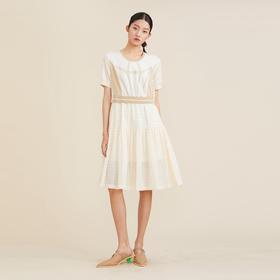 谜底2022夏季新款钻石贴布印花圆领收腰显瘦短袖连衣裙222ML0628