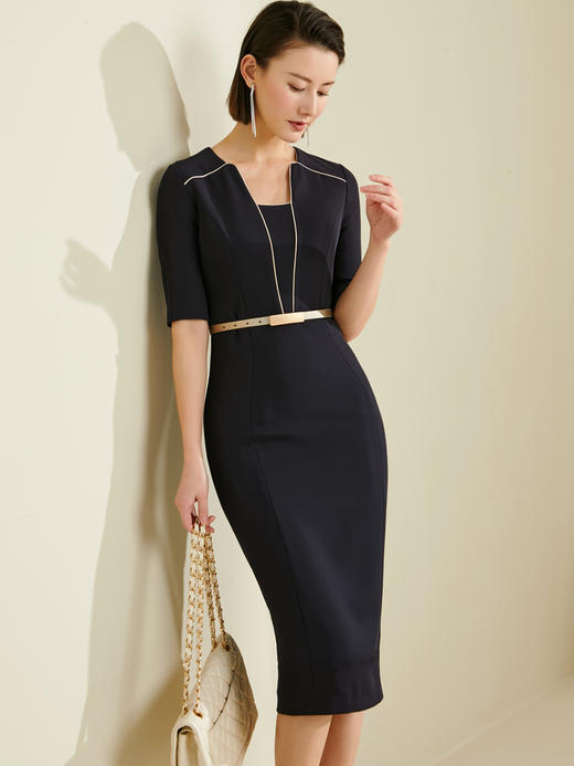 J20384079 颈袖添香品牌装OL气质职场装修身包臀连衣裙 商品图2