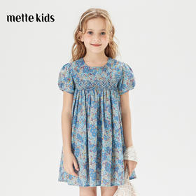mettekids儿童裙子泡泡袖公主裙女童连衣裙夏中大童纯棉碎花裙