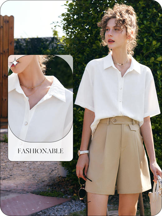 OLrain法式高级穿搭白色衬衫女夏季2022新款宽松时尚冰爽薄款上衣 商品图2