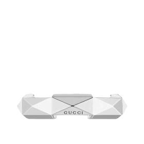 【包税】GUCCI/古驰 2021春夏新款 Link to Love系列 18k金白金Gucci铭文饰钉细节宽形戒指662188J85029000