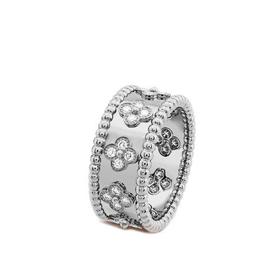 【包税】Van Cleef & Arpels/梵克雅宝 21新款Perlée trèfles系列 小号款18K金白金三叶草图案镶嵌28颗钻石戒指指环VCARO9ND00