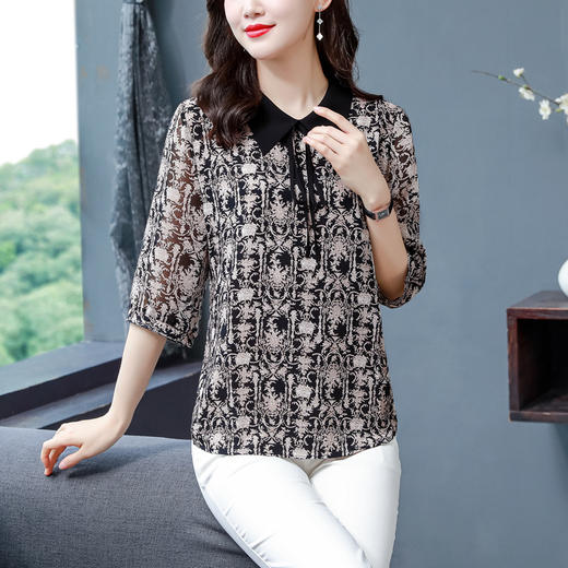 MZ802452 通勤高端真丝桑蚕丝衬衣女2022年新款复古翻领半袖薄款大码上衣夏 商品图4