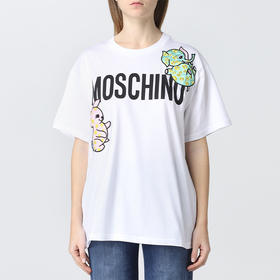 MOSCHINO 莫斯奇诺 女士棉质字母大象图案印花圆领短袖T恤 白色 0711 0441 3001
