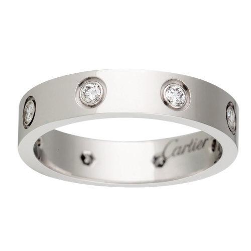【包税】CARTIER/卡地亚 经典款 LOVE 18K金白金钻石结婚戒指镶嵌8颗钻石B4050600 商品图0