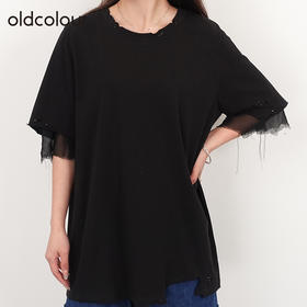 oldcolour夏宽松百搭休闲慵懒纯色上衣中长款圆领T恤N24021404