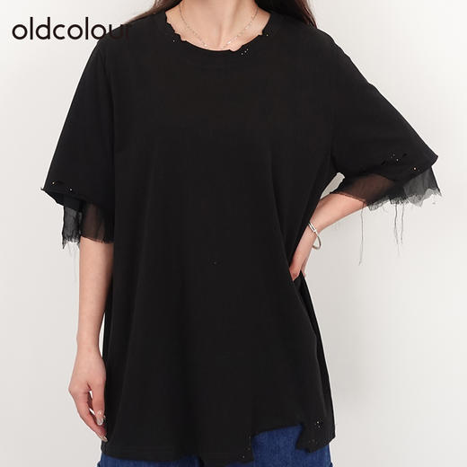 oldcolour夏宽松百搭休闲慵懒纯色上衣中长款圆领T恤N24021404 商品图0
