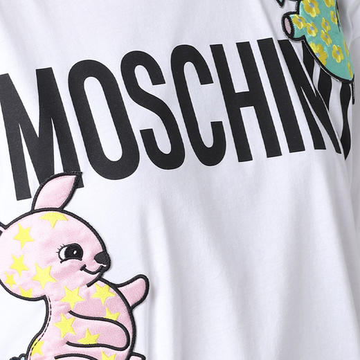 MOSCHINO 莫斯奇诺 女士棉质字母大象图案印花圆领短袖T恤 白色 0711 0441 3001 商品图2