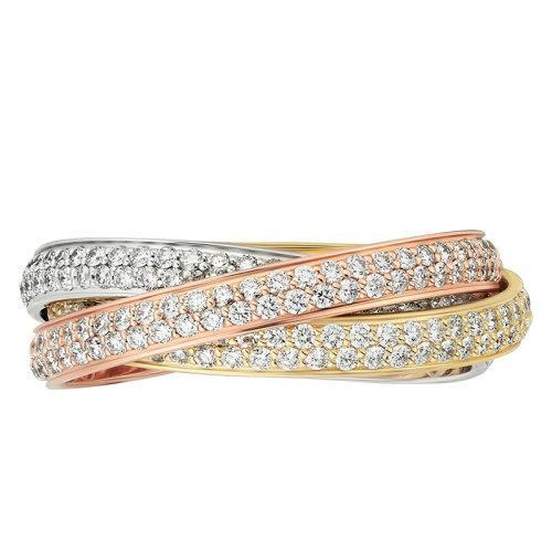 【包税】CARTIER/卡地亚 TRINITY系列 小号镶嵌钻石18K金白金黄金玫瑰金 三色三环戒指N4227600 商品图1