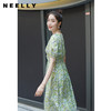 NEELLY纳俪商场同款气质V领泡泡袖连衣裙女韩版扭结设计显瘦A字裙 商品缩略图0
