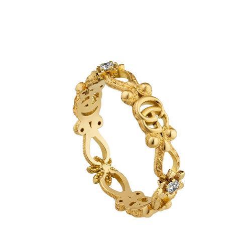 【包税】GUCCI/古驰 经典Flora系列 18K金黄金镶嵌3颗钻石双G花朵细节戒指指环?629827J85408000 商品图1