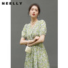 NEELLY纳俪商场同款气质V领泡泡袖连衣裙女韩版扭结设计显瘦A字裙 商品缩略图2