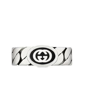 【包税】GUCCI/古驰 21新款 925纯银珐琅互扣式双G宽版马衔索链戒指指环678656J84108191