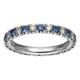 【包税】CARTIER/卡地亚 ALLIANCE ETINCELLE系列 18K金铂金蓝宝石 镶有14颗0.45克拉明亮式切割钻石和14颗0.63克拉明亮式切割蓝宝石 结婚求婚订婚戒指B4232100