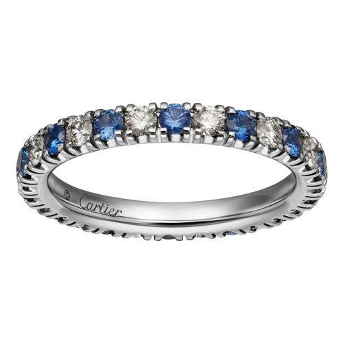 【包税】CARTIER/卡地亚 ALLIANCE ETINCELLE系列 18K金铂金蓝宝石 镶有14颗0.45克拉明亮式切割钻石和14颗0.63克拉明亮式切割蓝宝石 结婚求婚订婚戒指B4232100 商品图0