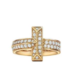 【包税】Tiffany & Co./蒂芙尼 经典T1系列 18K金黄金镶嵌钻石4.2mm宽戒指婚戒GRP11525