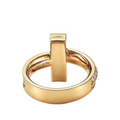 【包税】Tiffany & Co./蒂芙尼 经典T1系列 18K金黄金镶嵌钻石4.2mm宽戒指婚戒GRP11525 商品图2