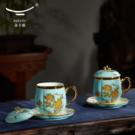 【彼达思】国瓷永丰源 西湖蓝 280ml四件套茶杯陶瓷 带盖 商品图2