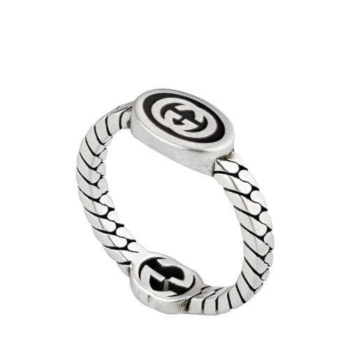 【包税】GUCCI/古驰 21新款 925纯银珐琅互扣式双G窄版马衔索链戒指指环?678654J84108191 商品图1