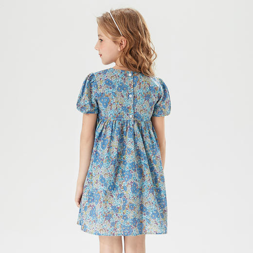 mettekids儿童裙子泡泡袖公主裙女童连衣裙夏中大童纯棉碎花裙 商品图4