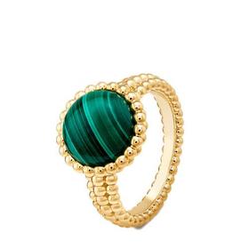 【包税】Van Cleef & Arpels/梵克雅宝 经典Perlée couleurs系列 18K金黄金镶嵌圆形孔雀石戒指指环VCARP4DP00
