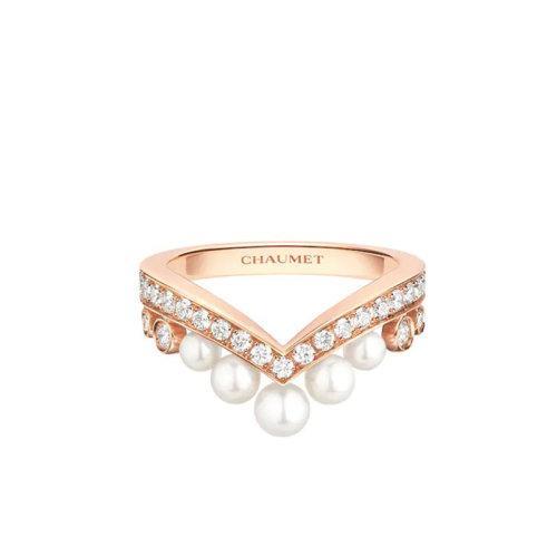 【包税】预购1-2周 Chaumet/尚美 JOS?PHINE AIGRETTE系列 18k金玫瑰金镶有多颗明亮切割钻石和Akoya珍珠戒指084408 商品图0