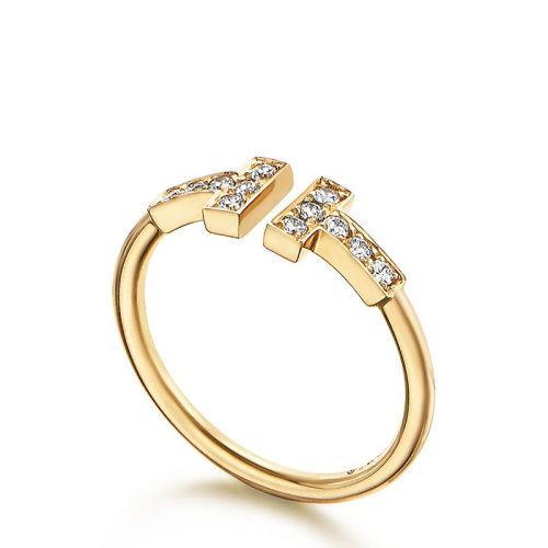 【包税】Tiffany & Co./蒂芙尼 经典Tiffany T系列 18K金黄金镶嵌钻石T形Wire戒指婚戒GRP07759 商品图1