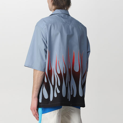 KENZO 高田贤三 男士棉质字母 LOGO 火焰印花短袖衬衫 蓝色 FC55 CH140 9S6 61 商品图1