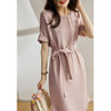 【优雅气质范】灵动飘逸高奢感 仿真丝裸粉色连衣裙  穿出你的style 舒适透气 慵懒随性 商品缩略图0