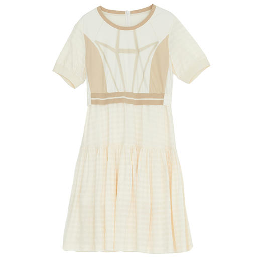 谜底2022夏季新款钻石贴布印花圆领收腰显瘦短袖连衣裙222ML0628 商品图4