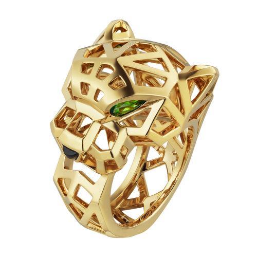 【包税】CARTIER/卡地亚 Panthère 系列 18K金黄金玛瑙沙弗莱石石榴石戒指 镶嵌2个沙弗来石榴石N4767900 商品图0