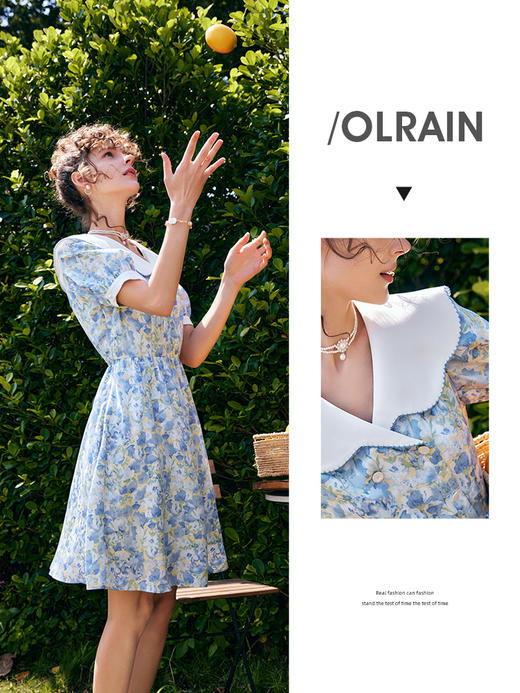 OLrain法式高级穿搭碎花连衣裙女夏季2022新款收腰显瘦娃娃领裙子 商品图1