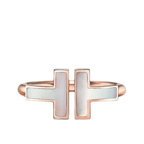 【包税】Tiffany & Co./蒂芙尼 经典Tiffany T系列18K金玫瑰金镶嵌珍珠母贝T形图案Wire戒指指环GRP11094 商品图0