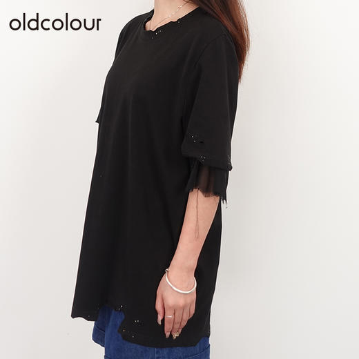 oldcolour夏宽松百搭休闲慵懒纯色上衣中长款圆领T恤N24021404 商品图2