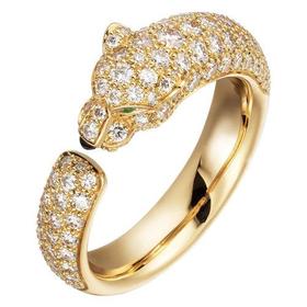 【包税】CARTIER/卡地亚 Panthère 系列 18K金黄金祖母绿玛瑙钻石戒指 镶嵌2颗祖母绿和112颗明亮切工钻石N4765500