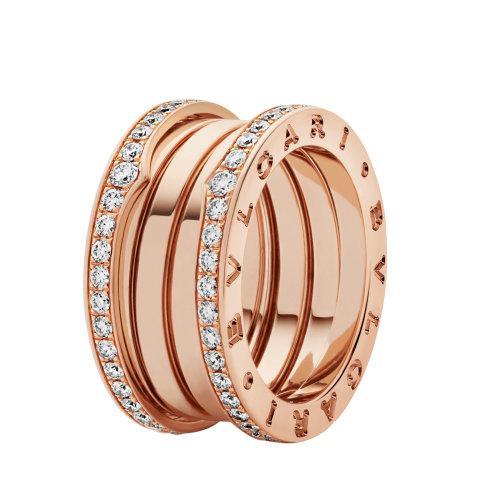 【包税】BVLGARI/宝格丽 2021春夏新款 B.ZERO1系列 18k金玫瑰金四排边缘镶有密钉钻石戒指349340 商品图0