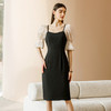 IWY/新款夏季时尚黑色泡泡袖收腰连衣裙短袖女法式设计感方领裙子22XQ0024 商品缩略图0