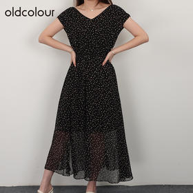 oldcolour21夏法式小众V领波点修身显瘦气质连衣裙N24104419