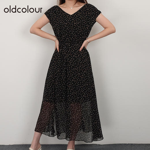 oldcolour21夏法式小众V领波点修身显瘦气质连衣裙N24104419 商品图0