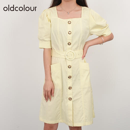 oldcolour夏季时尚方领工装风收腰显瘦连衣裙N24101270 商品图0