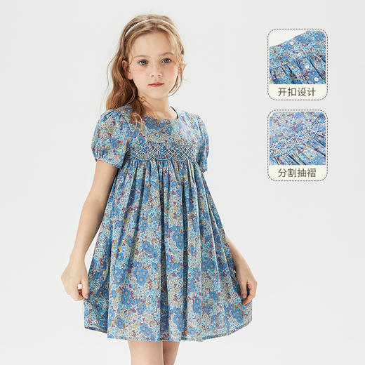 mettekids儿童裙子泡泡袖公主裙女童连衣裙夏中大童纯棉碎花裙 商品图2