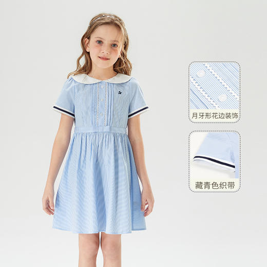 mettekids儿童裙子2022夏季新款女孩洋气时髦白色条纹女童连衣裙 商品图2