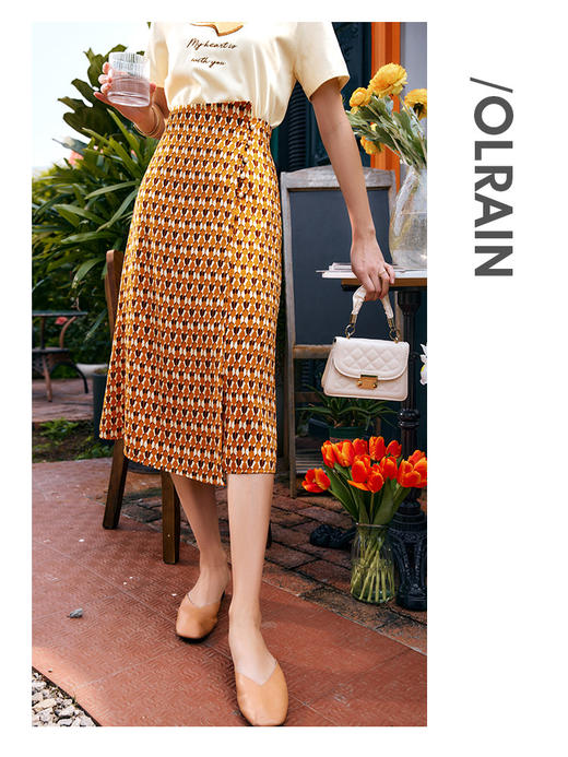 OLrain法式高级穿搭碎花雪纺半身裙女夏季2022新款高腰提臀a字裙 商品图3