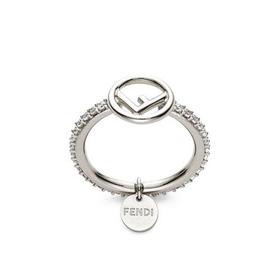 【包税】FENDI/芬迪 2021春夏新款 F IS FENDI系列 女士钯色金属徽标白色锆石戒指8AG7886DMF0GGH