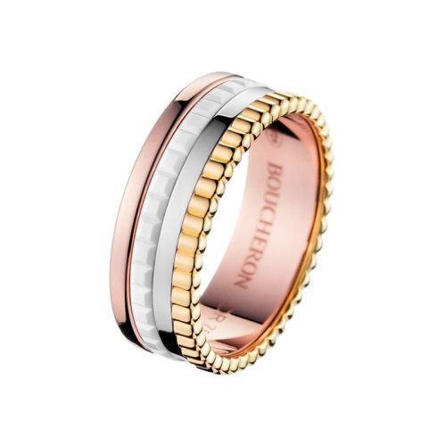 【包税】BOUCHERON/宝诗龙 quatre系列 小号18k金白金黄金玫瑰金白色版戒指JRG01596 商品图0