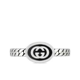 【包税】GUCCI/古驰 21新款 925纯银珐琅互扣式双G窄版马衔索链戒指指环?678654J84108191