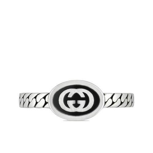 【包税】GUCCI/古驰 21新款 925纯银珐琅互扣式双G窄版马衔索链戒指指环?678654J84108191 商品图0