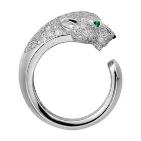 【包税】CARTIER/卡地亚 Panthère 系列 18K金白金钻石祖母绿玛瑙戒指 镶嵌137颗明亮切割钻石N4224900